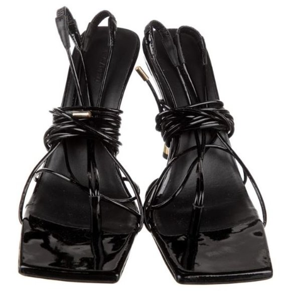 GIA BORGHINI Womens Patent Leather Square ToShort Lace Up Sandals Rosie Black 40 - Picture 4 of 5